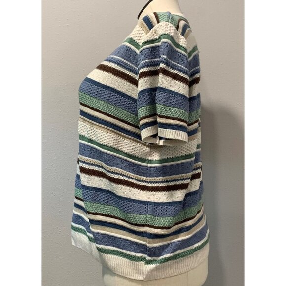 Alfred Dunner Striped Short Sleeve Knit Top Blue Green Lightweight Sweater Sz XL - Picture 3 of 12
